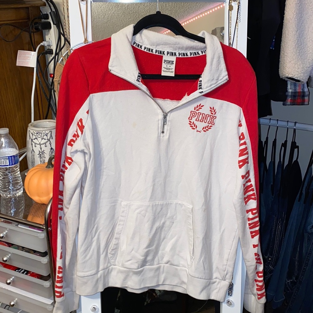 Pink quarter zip crewneck
